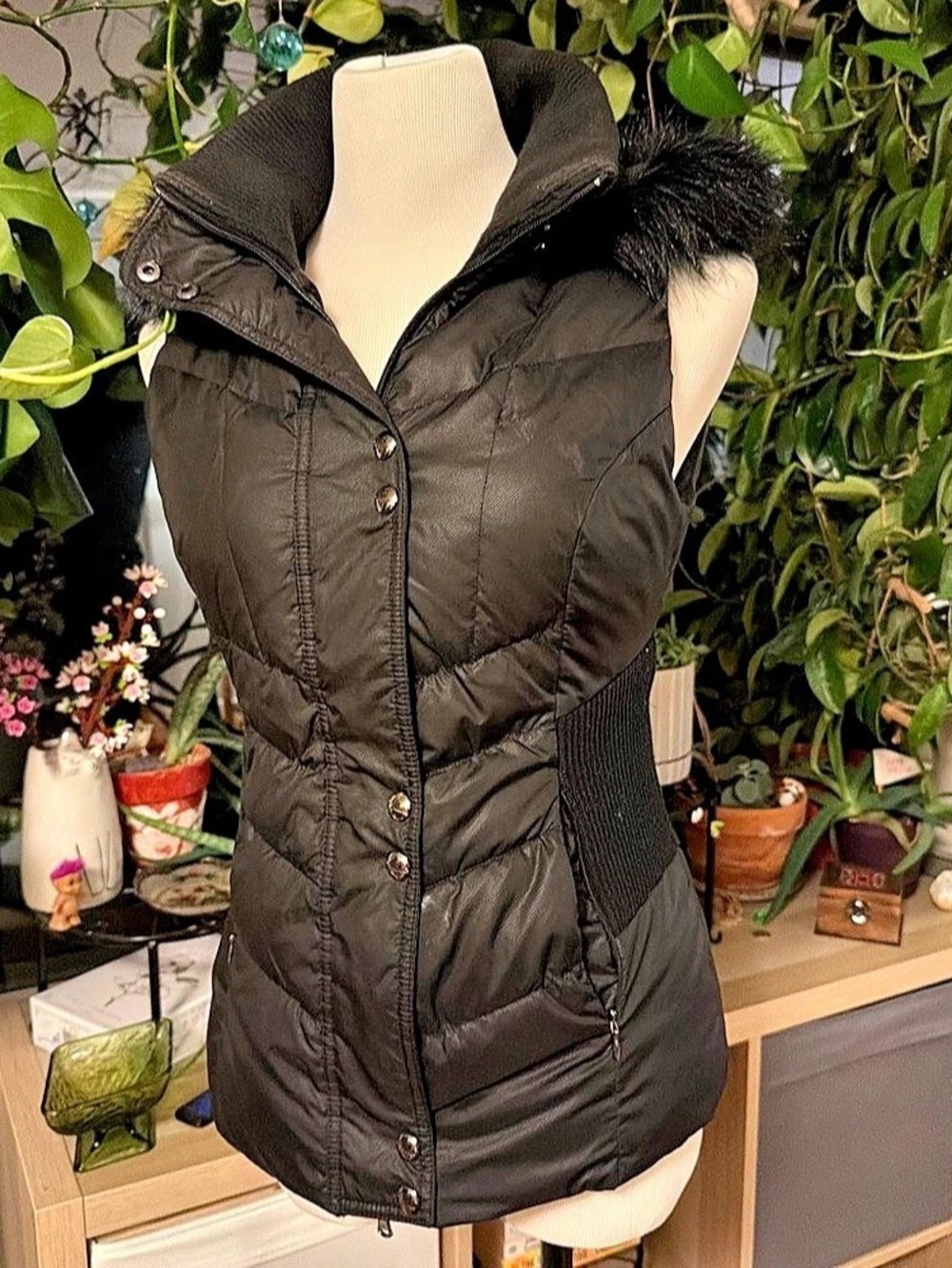 Guess Black Hooded Puffer Vest Size XS
